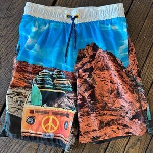 VW Van Peace Sign & Dinosaur Print Boys Swim Shorts - Size 8 Wonder Nation